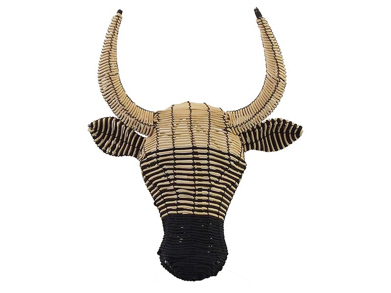 Small Rope Bull Head Wall Hanging Black and Beige